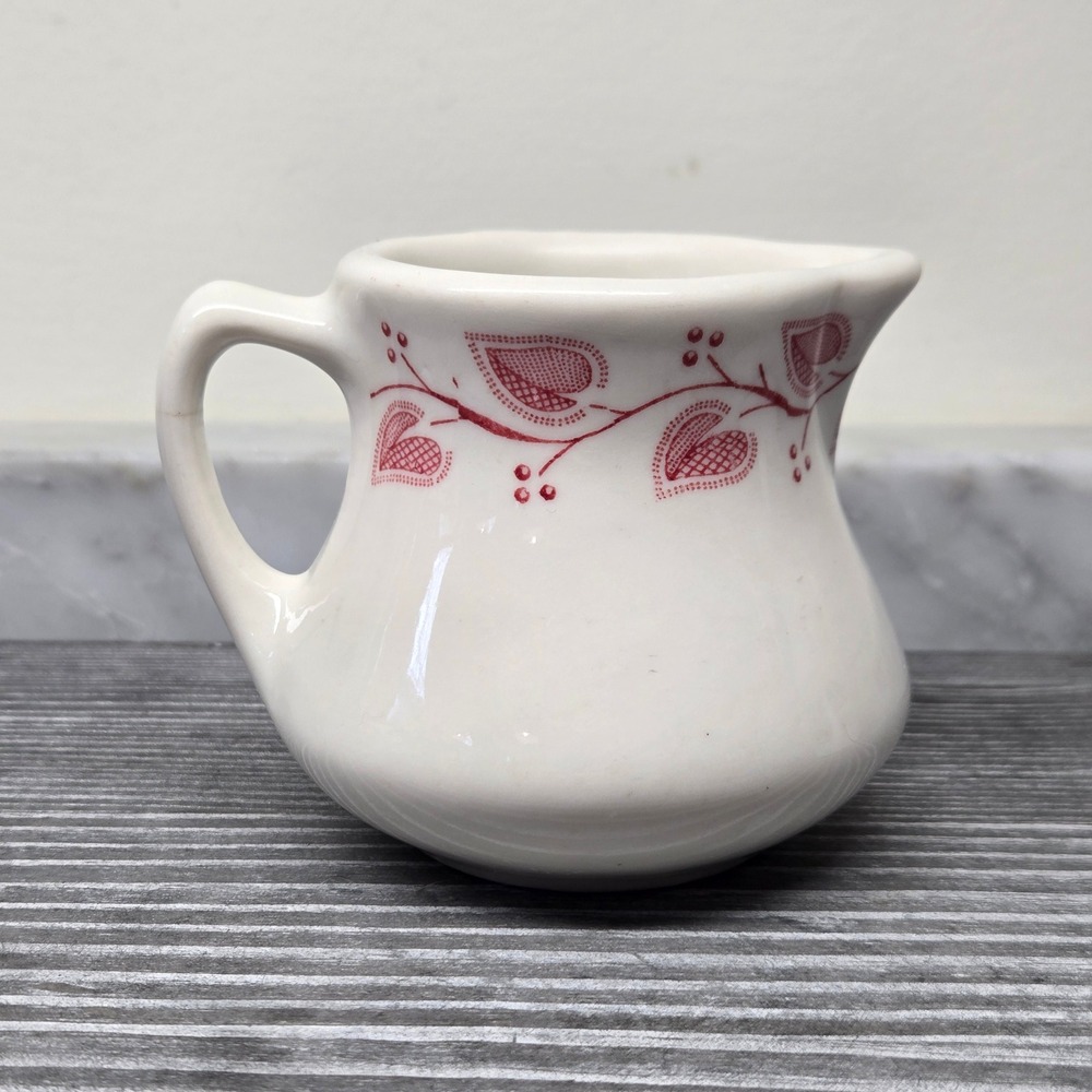 RARE, Vintage Buffalo China Restaurant Ware Creamer, Windsor Red Leaf, USA, MCM